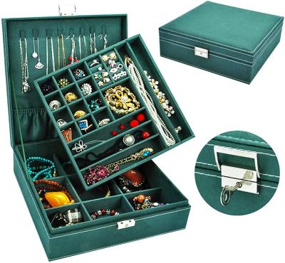 China Jewelry Storge Box DS058 Portable Travel Lock Jewelry Organizer Storage Holder Necklace Display Jewelry Organizer Custom Double-Layer Jewelry Box for sale