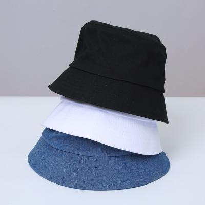 China Custom Casual Bucket Hat Women Summer Solid Color Cowboy Fisherman Cotton Denim Bucket Hats Folding Travel Jeans Bucket Hat AA027 for sale