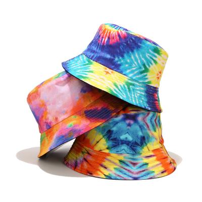 China Image DDA439 Double Sided Sun Covers Summer Travel Colorful Cotton 3D Printed Reversible Fisherman Hat Womens Mens Tie Dye Bucket Hats for sale