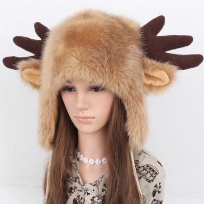 China DDA667 Women's Unisex Cute COMMON Faux Fur Earflap Moose Covers Warm Ski Hat Winter Cartoon Deer Antler Moose Reindeer Horn Caps for sale