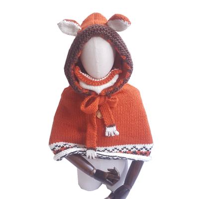 China COMMON EE290 Winter Knit Hooded Robe Fox Coat Thick Cable Knit Beanie Shawl Autumn Cute Toddler Warm Robe with Hat and Face Cover for sale