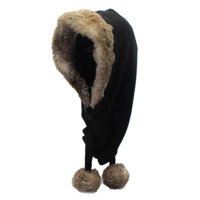 China Beanie Hats Scarf Neck Warmer Winter EE248 COMMON Winter EE248 Rabbit Fur Cuff Skull Fluffy Hooded Ski Hat Pullover Unisex Warm Knitted Beanies for sale