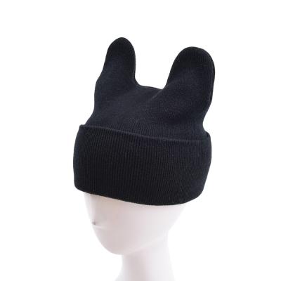 China COMMON EE269 Winter Knit Rabbit Beanie Hat Skull Cap Cable Knit Ear Shaped Beanies One Size Slapped Adults Beanie Caps Warm Slouchy for sale