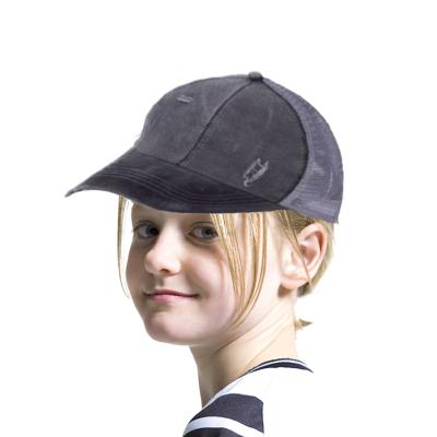 China COMMON Summer Cotton Mesh Sports Baseball Caps Kids O1 Girls Bun Dad Messy Trucker Covers Criss Cross Ponytail Hats Washed Outdoor for sale