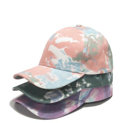 China JOINT Criss Cross Tie Dye Ponytail Hats Summer Women Cotton Mesh Bun Baseball Caps Trucker Hat Colorful Messy DDA1963 for sale