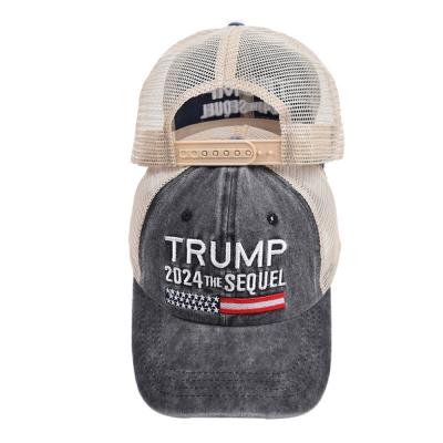 China AA060 Mesh Donald Trump USA COMMON Adjustable Flag Caps Distressed President Snapback Cap Washed 2024 Trump Embroidered Baseball Caps for sale