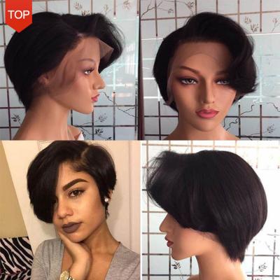 China Wholesale Silky Straight Wave Cuticle Hair Full Wig Pixie Cut Hair Wig T Lace Front Brazilian Virgin Hair Wigs For Black Woman for sale