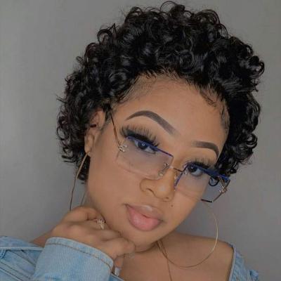 China Kinky curl suitable for ladies short curly hair,wholesale 100% natural hair lace front wig hair color real hair 150% density for sale