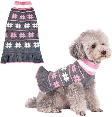 China Custom Viable Winter Autumn Dog Sweater Dress Christmas Warm Turtle Neck Dogs Sweater Knit Clothes for sale