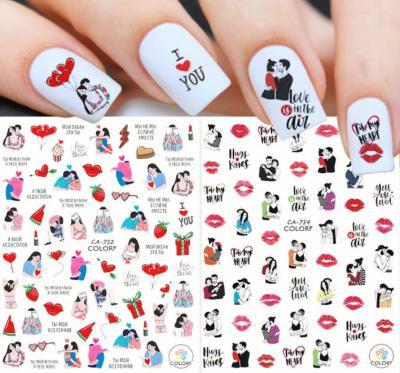 China Nail Art Decoration Custom Logo 2022 Valentines Love Heart Lip Nails Self Adhesive Stickers Manicure DIY Decals for sale