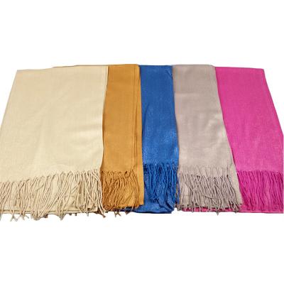 China Elegant 18 Color Very Good Quality Women Sparkle Cotton Tassel Shawl Solid Color Muslim Hijabs Simple Tassel Shimmer Scarf for sale