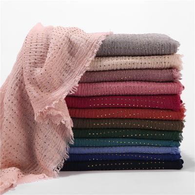 China Plain Elegant Cotton 88 Colors Squishy Pleat Hijab With Diamond Glitter Wrinkle Headscarf Women Headband Pleated Shawl Wrap Scarves for sale