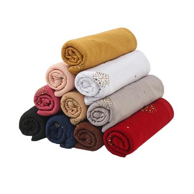 China Factory Price Elegant Diamond Ribbed Cotton Jersey Shawl Hot Selling For Muslim Women Head Ribbed Tank Hijabs for sale