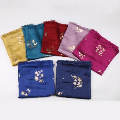 China Pretty popular gold flower printed scarf shawl for women for sale