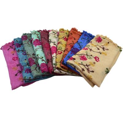 China Factory Supplier Fashion Long Cotton Scarf Flower Pretty Floral Embroidery Shawl With Tassel for sale