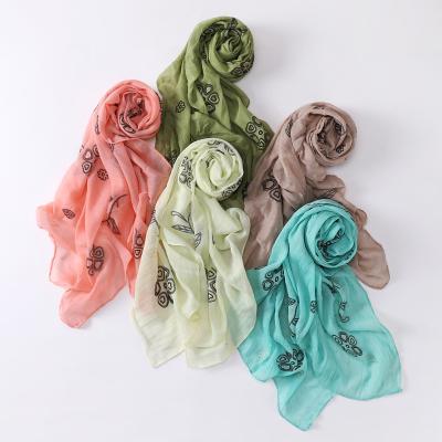 China Long Newest Fashion Hijab Muslim Wholesale Cotton Viscose Long Floral Embroidery With Diamond Stone Other Scarf And Shawls for sale