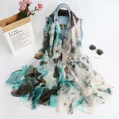 China Newest Fashion Summer Soft Plus Size Soft Chiffon Beach Shawl Sunsreen Thin Printed Silk Scarf for sale