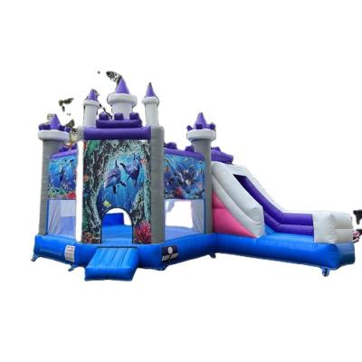 China 2021 PVC ocean shark theme inflatable bouncy castle with slide for sale. inflatable sea animal castle house for sale