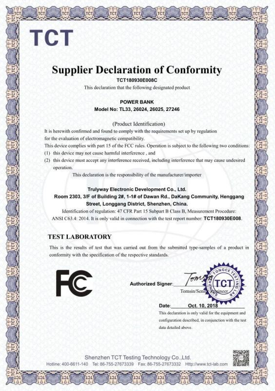 FCC - Trulyway Electronic Development Co., Ltd