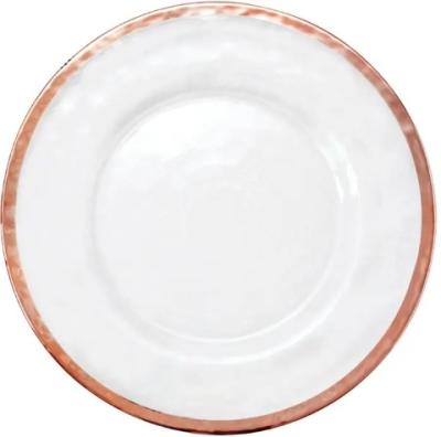 China Modern 13 inch pearl crystal gold border glass plate for sale