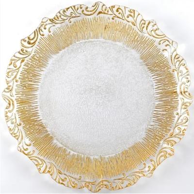 China Sustainable Silver edged wedding decoration glass plate sparkling for sale