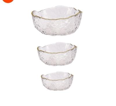 China CLASSIC Irregular dessert bowl tableware three piece set fruit plate Japanese hammer patterned glass salad bowl for sale