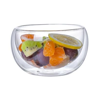 China Sustainable Transparent fruit salad bowl, high borosilicate heat glass tableware, high-temperature double-layer glass bowl for sale