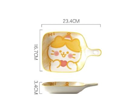 China Sustainable Animal party ceramic plate with handle plate microwave heating handle plate underglaze color for sale