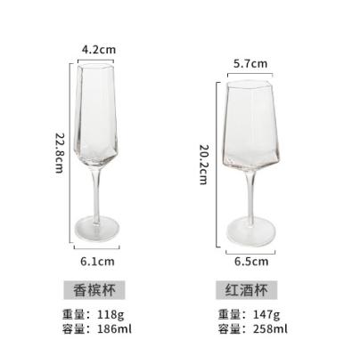 China American Style European diamond red wine glass, home creative high legged glass wine ware, artificial hexagonal champagne glass for sale