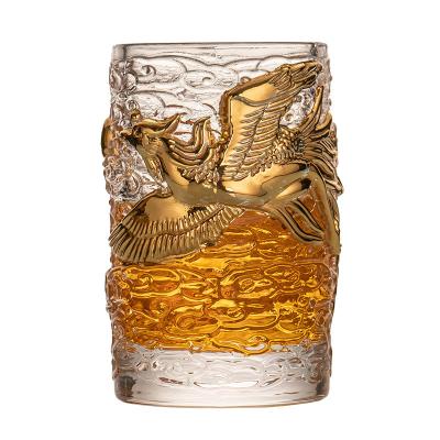 China Sustainable Handmade embossed gold tenglong tea cup crystal glass heat-resistant master single kung fu set for sale