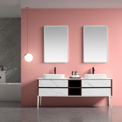 China Modern White Modern Bathroom Cabinets With Floating Led Vanity Mirror Bathroom Vanity Height 1900mm for sale