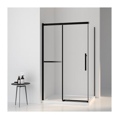 China Modern 6mm Tempered Glass Sliding Shower Door Black Aluminum Shower Enclosure Shower Screen for sale