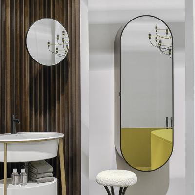 China Bright Oval Shape Bathroom Led Mirror Cabinet With Black Frame for sale