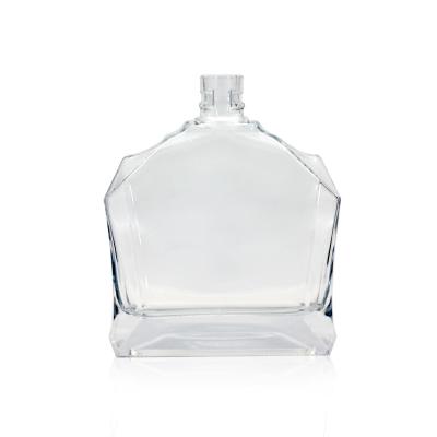 China Custom Unique Empty Glass Vodka Gin Wine Bottle Brandy Liquor Cork Top Beverage Drink Clear 750ml Beverage for sale