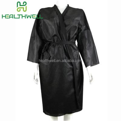 China SMS Disposable Black Bathrobe PP Nonwoven Kimono Robe for sale