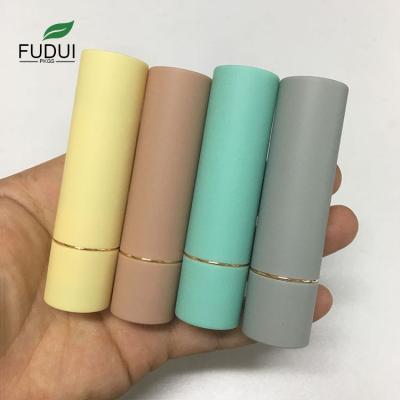 China FUDUI 8522 Cosmetics Logo Matte Yellow Green 3.5G Brown Empty Round Lipstick Containers With Gold Circle for sale