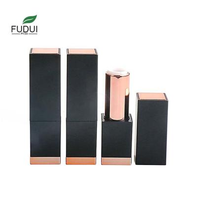 China FUDUI HKH01 Rose Gold Square Lip Balm Cosmetic Top and Bottom Tube Matte Black Magnetic Lipstick Container for sale