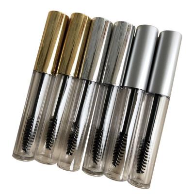 China Wholesale MOQ Cosmetic Clear Plastic Tube 10ML Glossy Silver Empty Mascara Container With Brush for sale