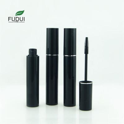 China FUDUI CYS493 10ML Eyelash Growth Cosmetic Empty Serum Bottle Glossy Black Mascara Tubes With Silver Edge for sale