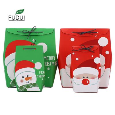 China Recycled Santa Claus Pattern Kids Candy Box Two Colors Christmas Gift Box Materials FUDUI FD918 White Panel for sale