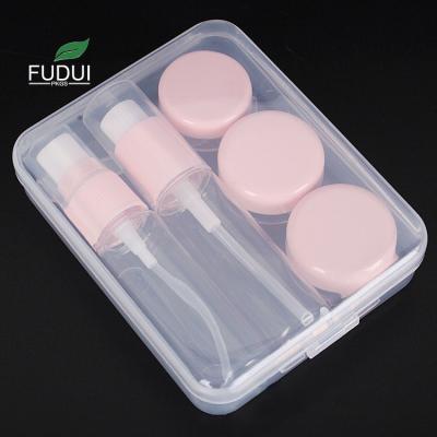 China FUDUI FDXO01 Plastic Spray Bottle Face Cream Portable Cosmetic Jar 6 Pieces Travel Set Boxed Bottles for sale