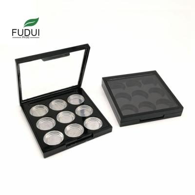 China FUDUI FD8719 Recyclable Clear Window 9 Spaces Empty Eyeshadow Box Black 9 Colors Eyeshadow Case With Aluminum Disc for sale