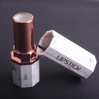 China Hot sale hexagon cosmetic marble rose gold color sexangle lipstick tube factory manufacturing wholesale container for sale