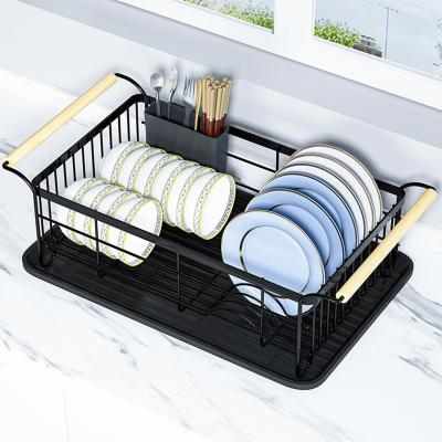 China Multifunctional Bamboo Steel Dish Drainer Basket  , Kitchen Plate Rack for sale