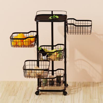 China 3 4 5 Tiers Adjustable Rotating Storage Trolley Cart for Kitchen Bathroom Storage for sale