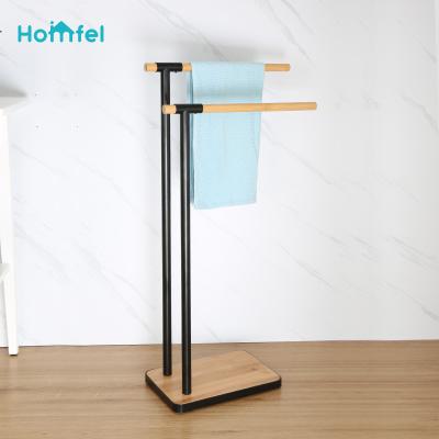 China Modern Matt Black Bathroom Towel Holder , Metal Free Standing Towel Rack for sale