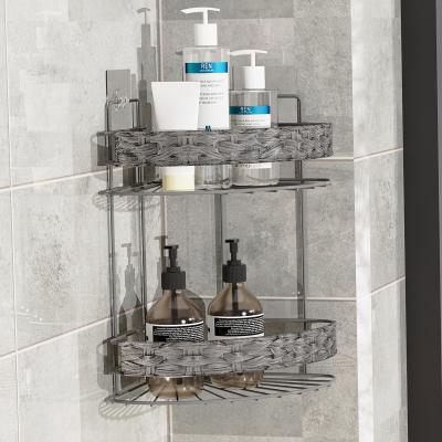 China Wall Mounted Bathroom Metal Storage Rack 2 Tiers Iron Wire Organizer for sale