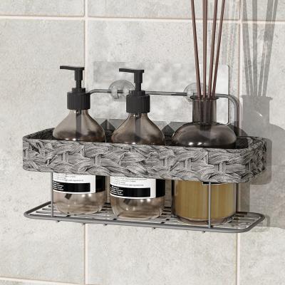 China No Drilling Bathroom Storage Solution Wall Mounted Woven Basket Iron Wire Shower Caddy for sale