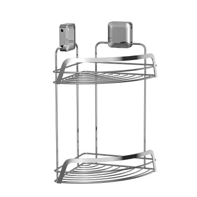 China Bathroom Organizer Suction Cup Iron Wire Corner Rack Stainless Steel Shower Caddy 2 Tiers for sale