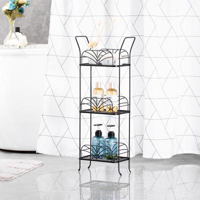 China Iron Wire Basket Metal Shower Shelf Modern Design 3 Tiers Standing Type for sale